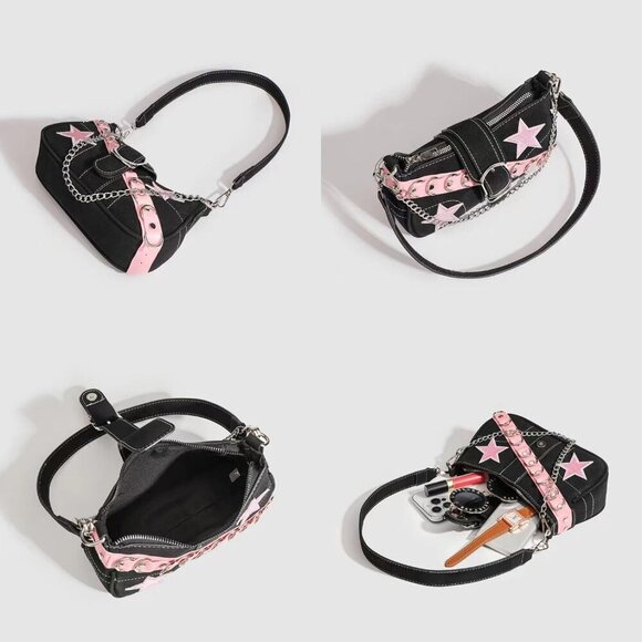 Y2K Purse Black Crossbody Punk Goth Shoulder Bag for Women Girls - Picture 4 of 8